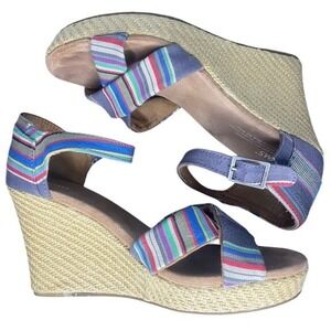 TOMS Women's‎ Multi Stripe Canvas Espadrille Wedge Heel Sandals Size 8.5